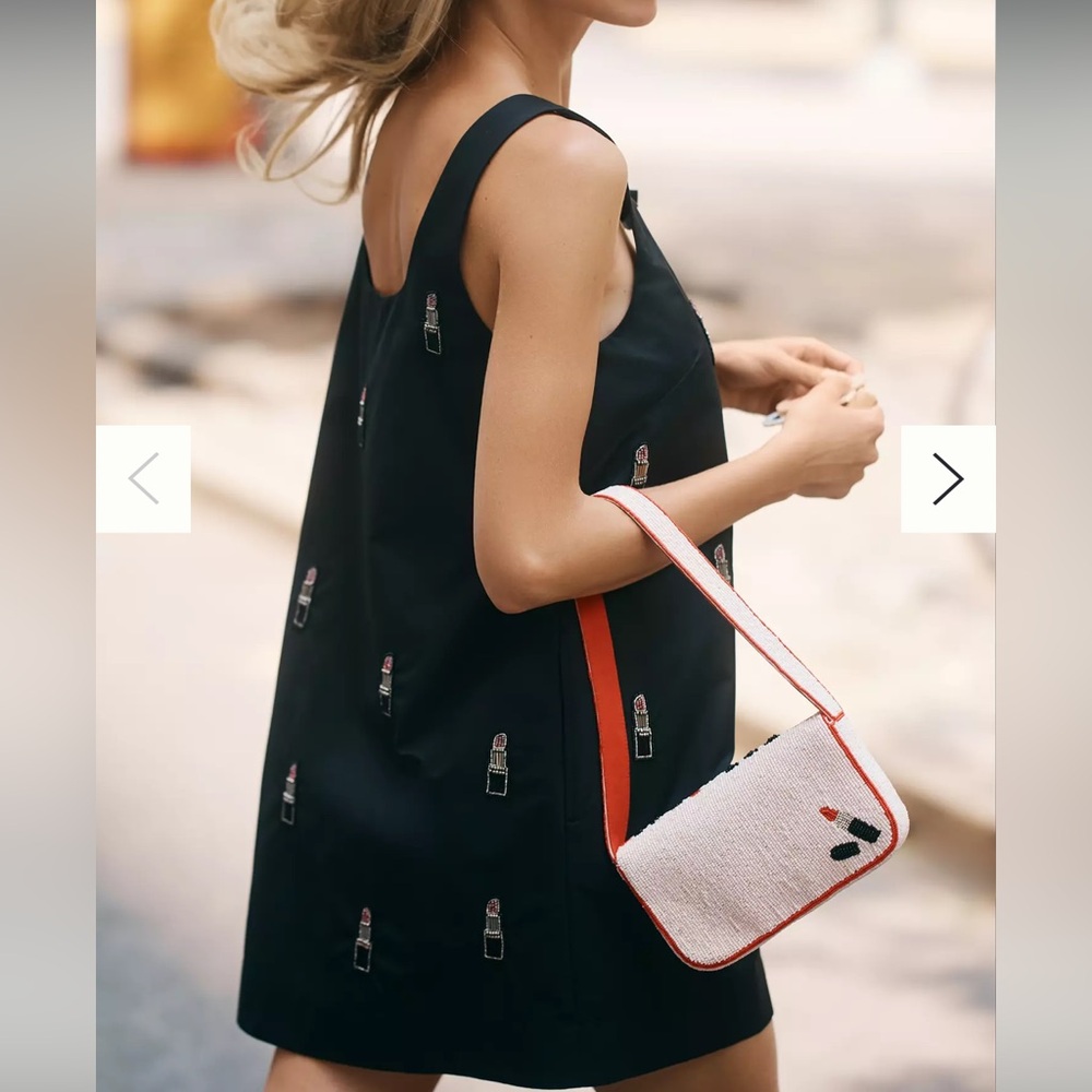 Chic Black Dress with Lipstick Embroidery